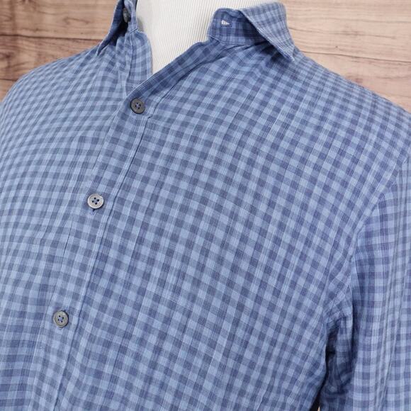 Zachary Prell Shirt Mens Medium Blue Check Button Down Cotton Casual Long Sleeve - Picture 2 of 9